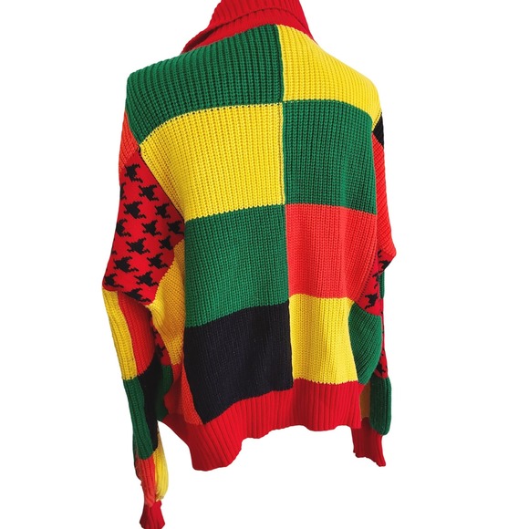 Colorful Patchwork Knit Cardigan Sweater Women Unisex Retro Plus size 16 80s Y2K - Picture 4 of 5